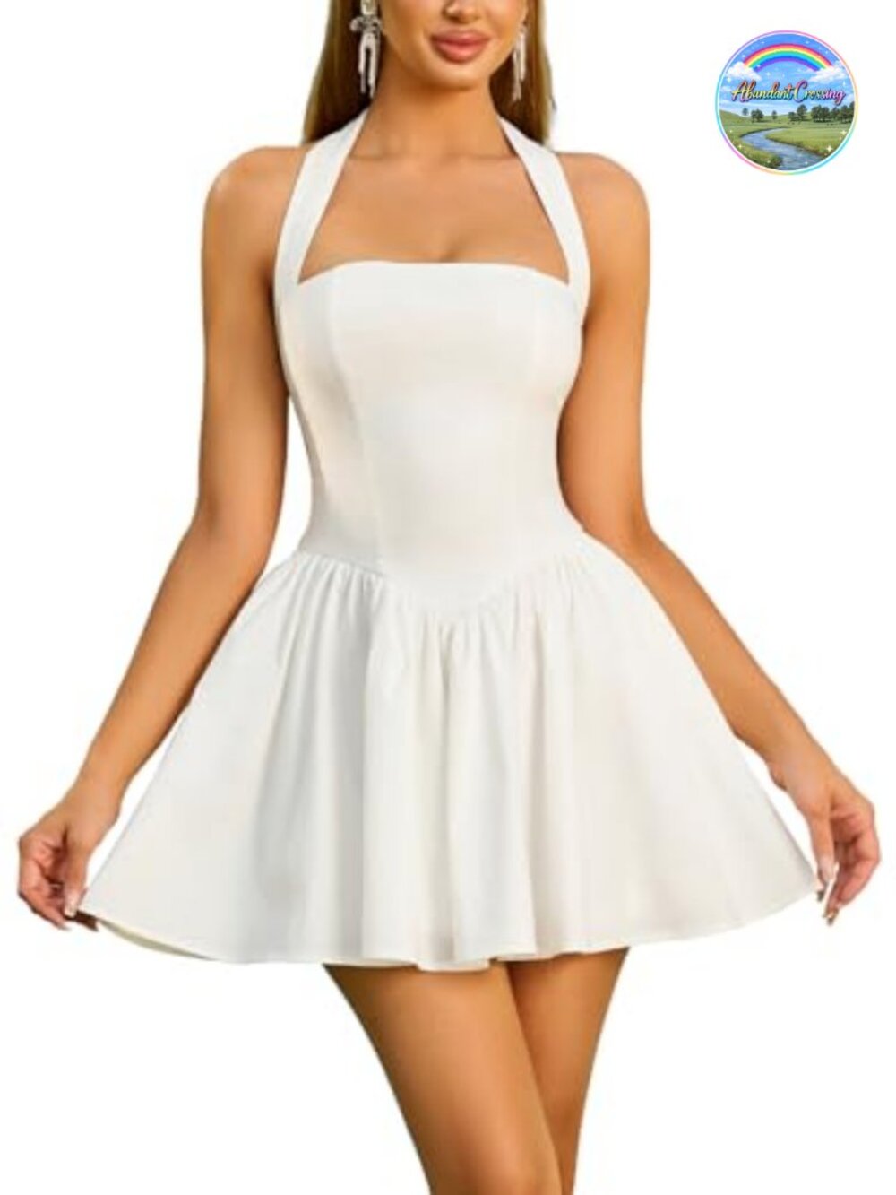 Women’s Halter Mini Corset Dress Sleeveless Backless A-Line Flared Balletcore